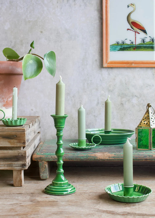 Candle holder green enamel