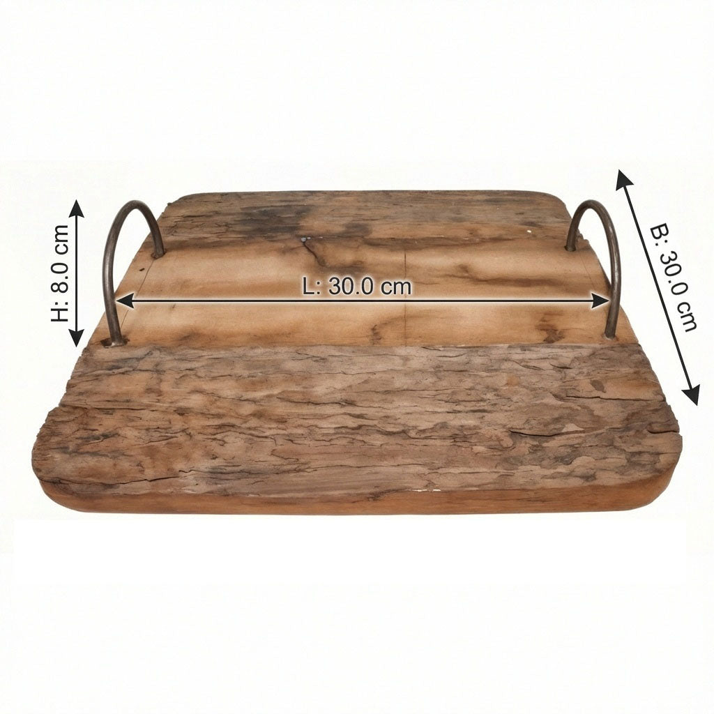 Wooden Tray with Handles, Square, Brown, Untreated, High Quality, 30x30 cm