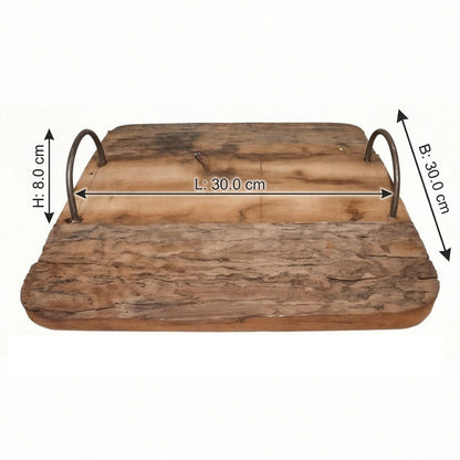 Wooden Tray with Handles, Square, Brown, Untreated, High Quality, 30x30 cm