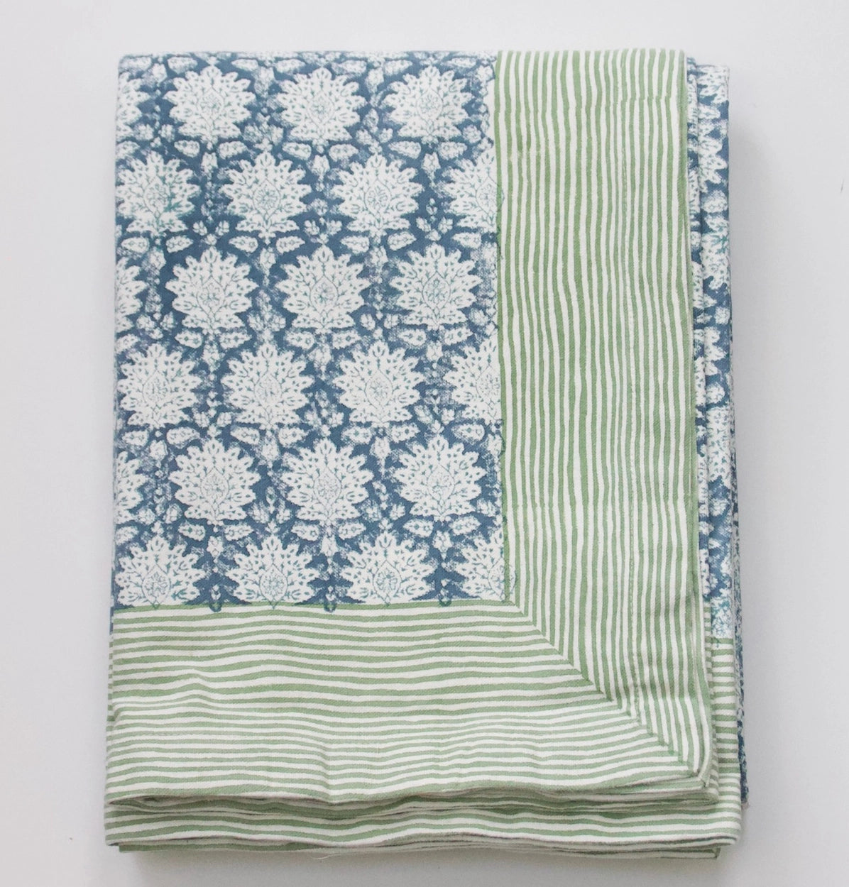 Handblockprinted Tablecloth Square Breezy Blue 150 X 150 cm
